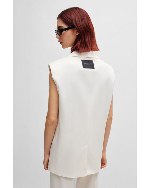HUGO White Sleeveless Oversized-fit Jacket In Stretch Cloth