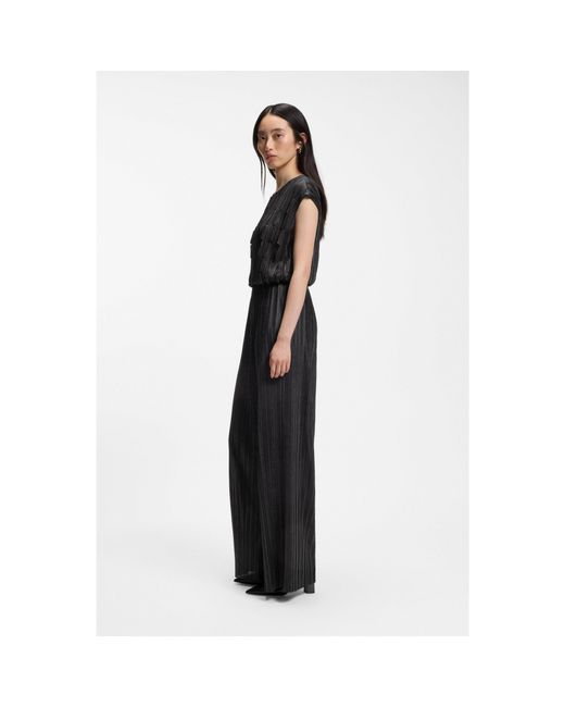 Boss White Plissé Jumpsuit With Laser-Cut Scallop Detailing
