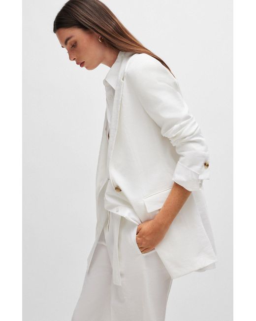 Boss White Regular-fit Jacket In A Linen Blend