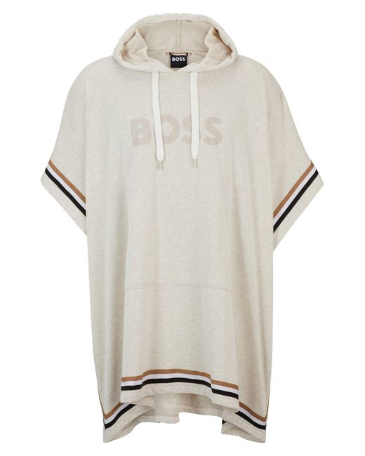 BOSS Hooded Beach Poncho With Logo And Signature Stripes in Grey Lyst Australia