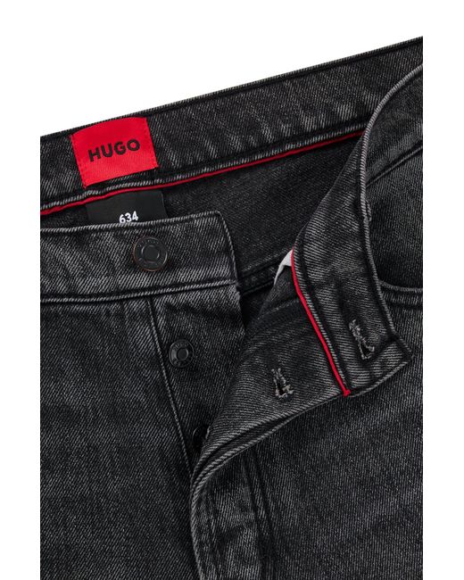 HUGO Tapered-fit Jeans In Black Distressed Denim for men