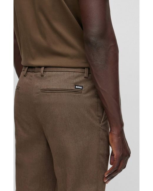 Boss Brown Slim-fit Chinos In A Melange Stretch-cotton Blend for men