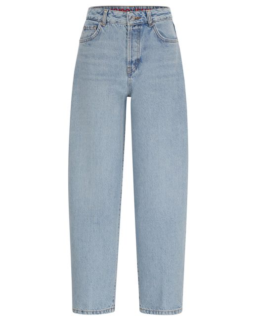 HUGO Relaxed-fit Bow-leg Jeans In Mid-blue Denim