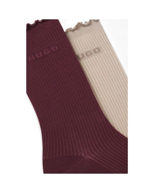 HUGO Purple Two-Pack Of Regular-Length Socks With Lettuce Cuff
