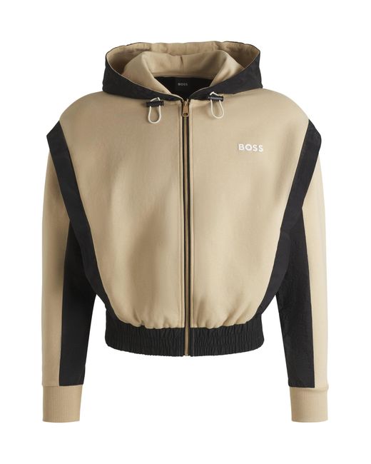Boss Green Kapuzen-Sweatjacke Aus Baumwoll-Mix Im Colour-Block-Design