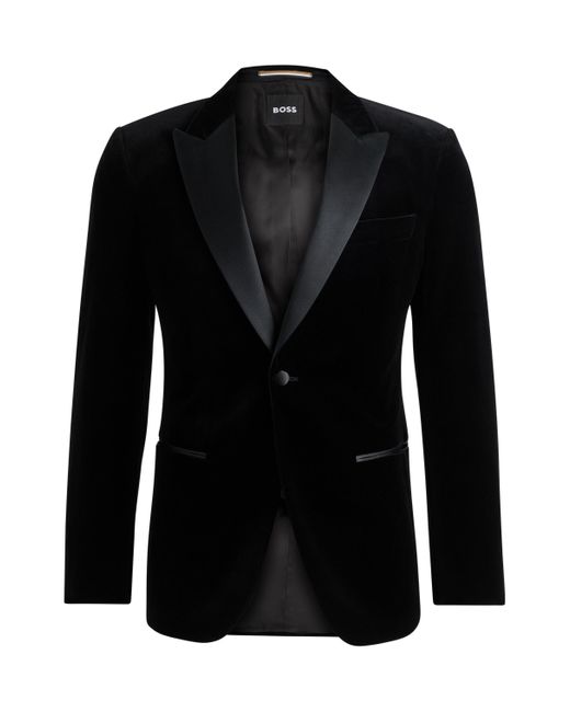 Boss Blue Slim-fit Tuxedo Jacket In Pure-cotton Velvet for men