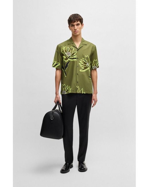 Boss Relaxed-Fit Overhemd Van Italiaanse Katoen Met Bloemenprint in het Green voor heren
