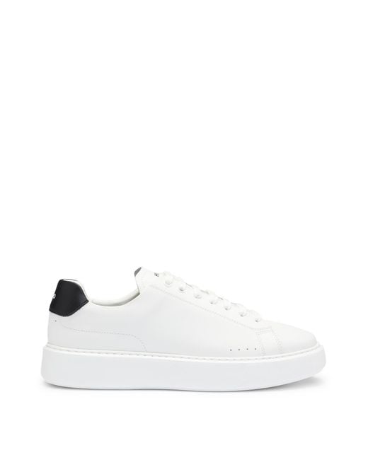 HUGO White Leather Lace-up Trainers With Contrast Branded Backtab for men