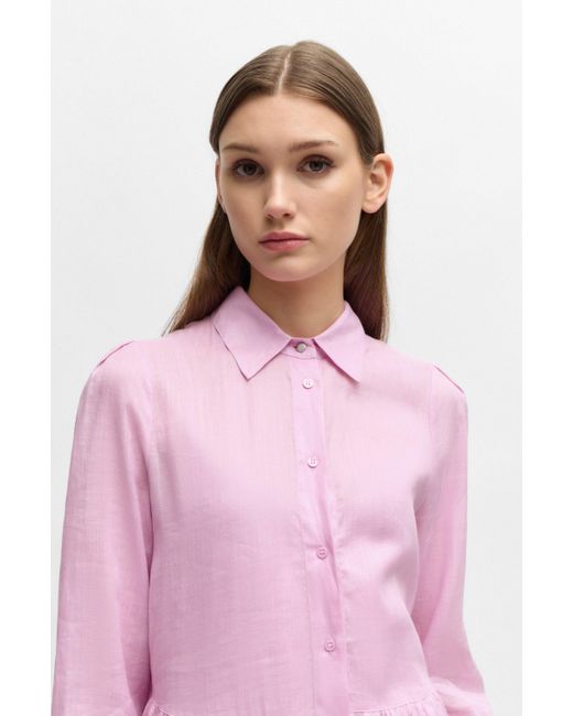 Boss Pink Gestuftes Hemdblusenkleid aus Ramie mit Baumwoll-Unterkleid