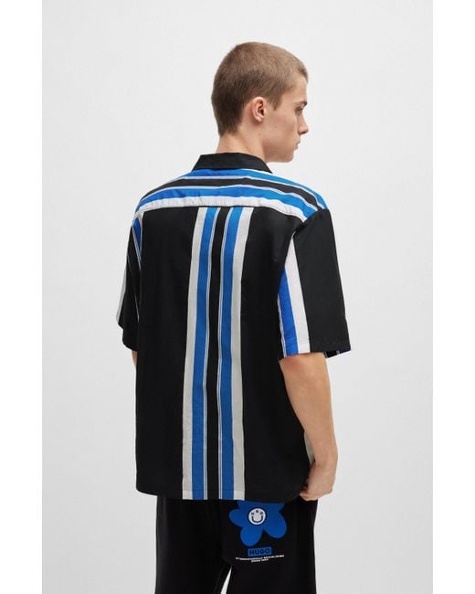 HUGO Oversized-fit Overhemd Van Katoenen Popeline Met Print in het Blue voor heren