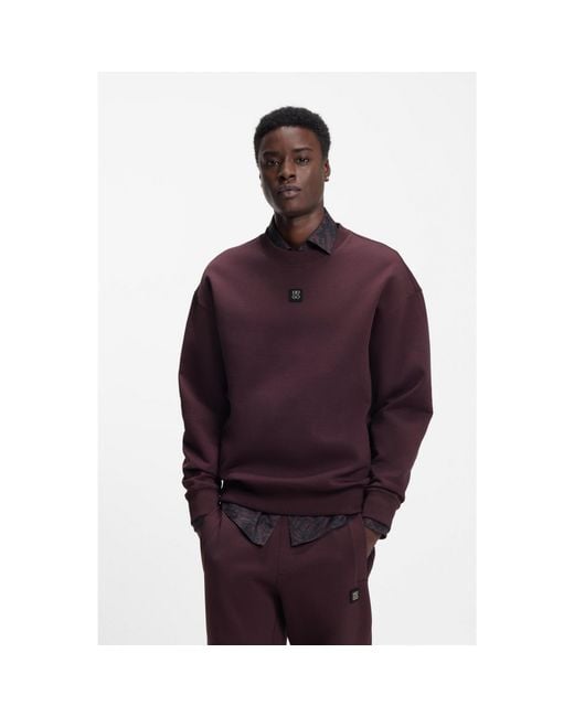 HUGO Red Cotton-Blend Sweatshirt With Stacked-Logo Badge for men