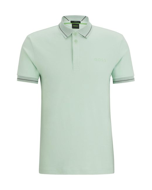 Boss Green Interlock-cotton Slim-fit Polo Shirt With Mesh Logo for men