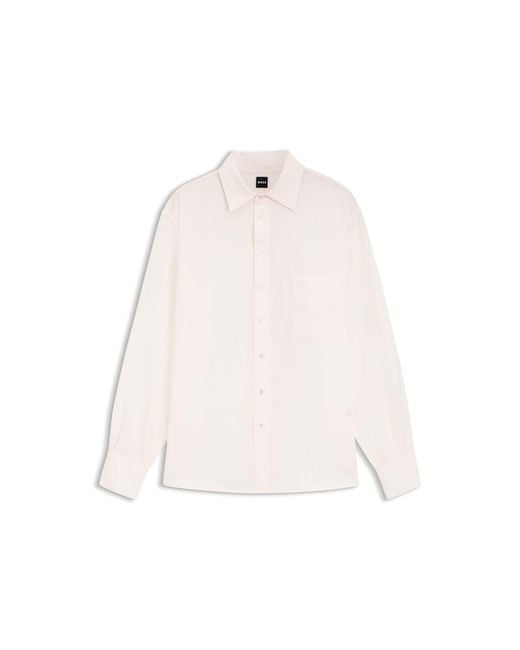 Boss White Relaxed-Fit Blouse With Chest Pocket