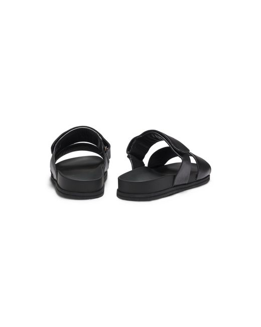 Boss Black Leather Slides With Riptape Strap for men