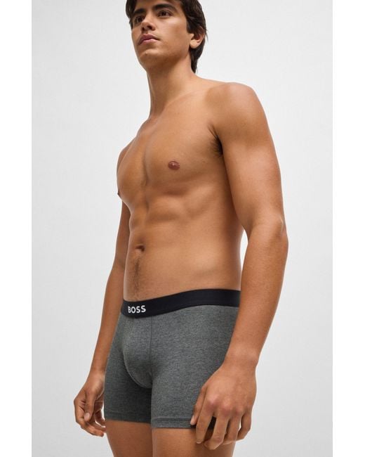 Boss Gray Stretch-jersey Boxer Briefs With Logo Waistband for men
