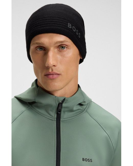 Boss Beanie Van Wolmix Met Logo in het Black voor heren