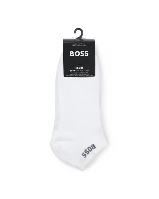 Boss White Five-Pack Of Ankle-Length Socks With Logo Details