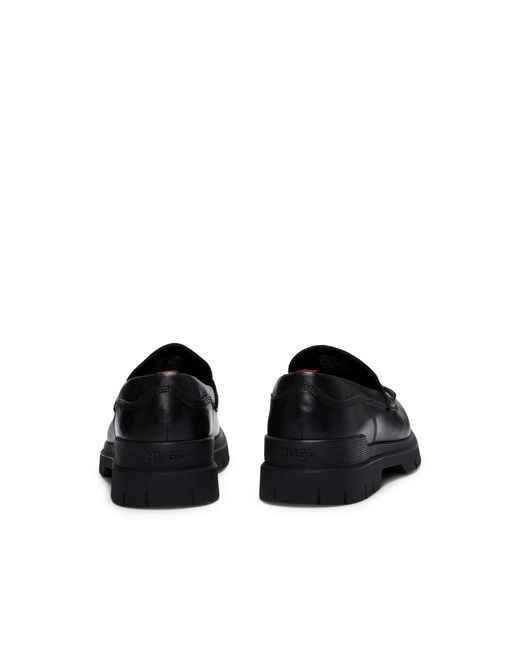 HUGO Black Leather Moccasins With Double Stitching for men
