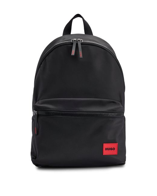 HUGO Black Backpack With Red Rubber Logo Label And Top Handle for men