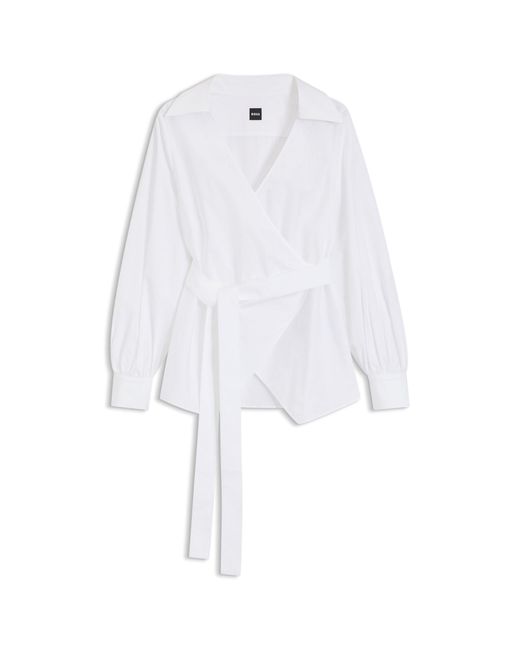 Boss White Regular-Fit Blouse With Wrap Front