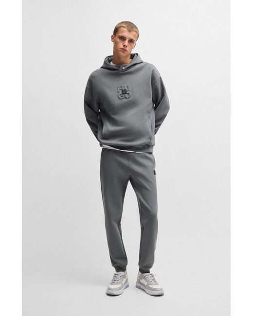 HUGO Hoodie Van Een Interlocked Katoenmix Met Tweedelige Logo's in het Gray voor heren