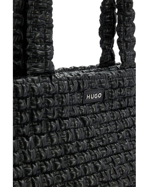 HUGO Black Faux-leather Quilted-effect Shopper Bag With Logo Trim