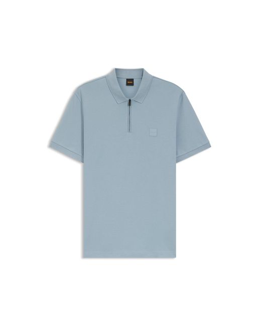 Boss Blue Stretch-Cotton Slim-Fit Polo Shirt With Logo Patch for men