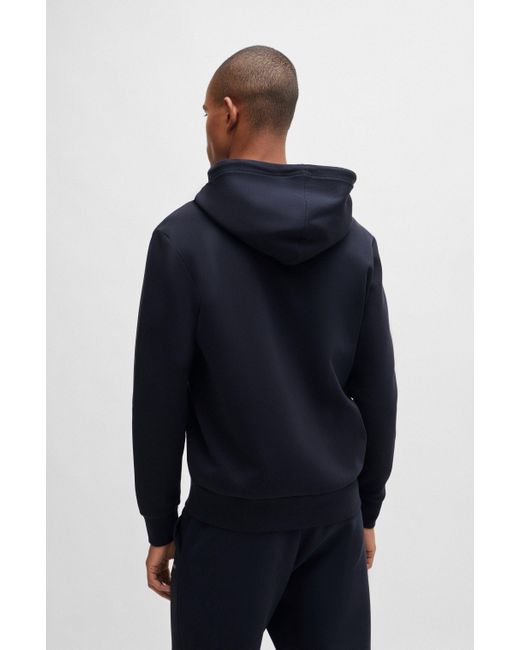 Boss Blue Stretch-cotton Zip-up Hoodie With Logo Print for men