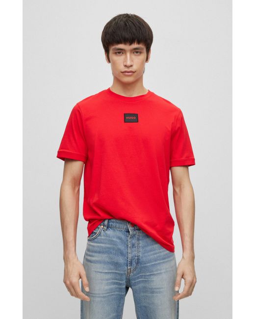 BOSS by HUGO BOSS Regular-fit Cotton T-shirt With Red Logo Label for ...