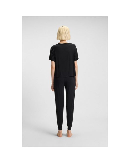 HUGO Black Relaxed-Fit Stretch-Jersey Pyjama T-Shirt With Contrast Logo