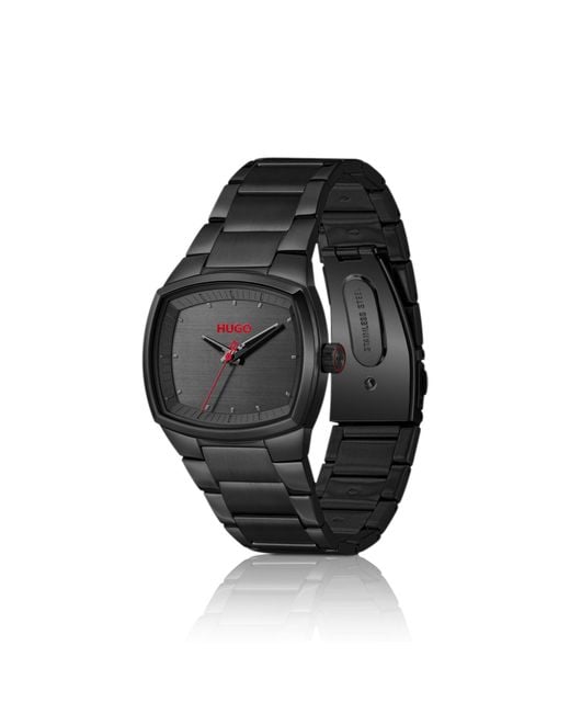 HUGO Black Telly-Plated Watch With Retro-Shaped Case for men