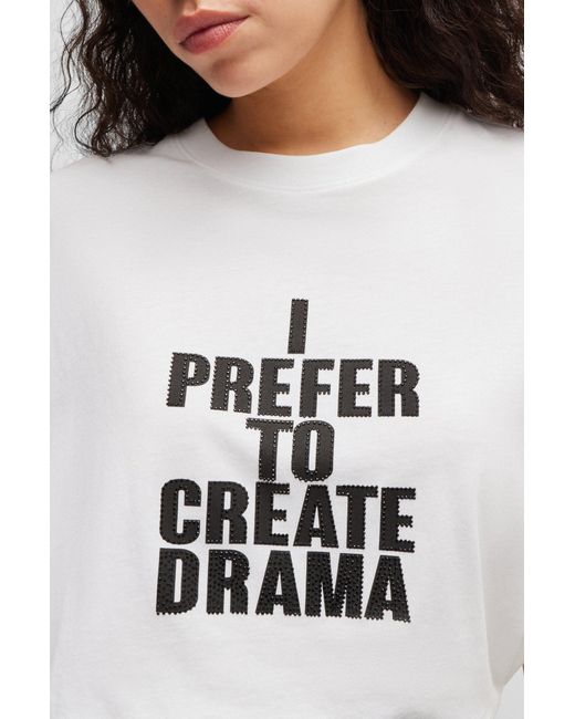 Boss White Cotton-jersey Regular-fit T-shirt With Slogan Print