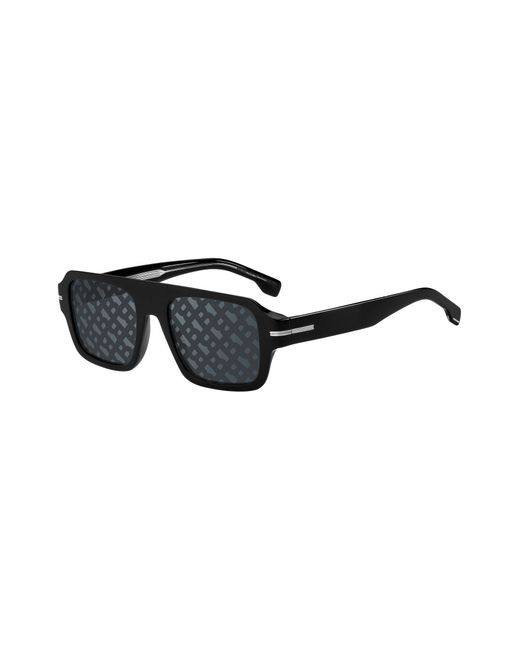 Boss Black-acetate Sunglasses With Monogram-patterned Lenses for men
