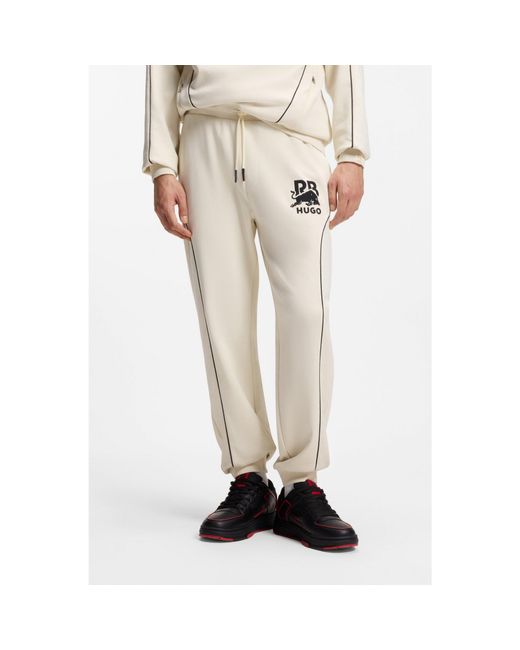 HUGO Natural X Rb Stretch-Cotton Tracksuit Bottoms With Bull Motif for men