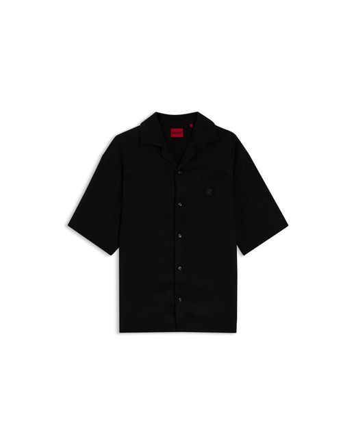 HUGO Black Oversized-Fit Shirt With Stacked-Logo Trim for men