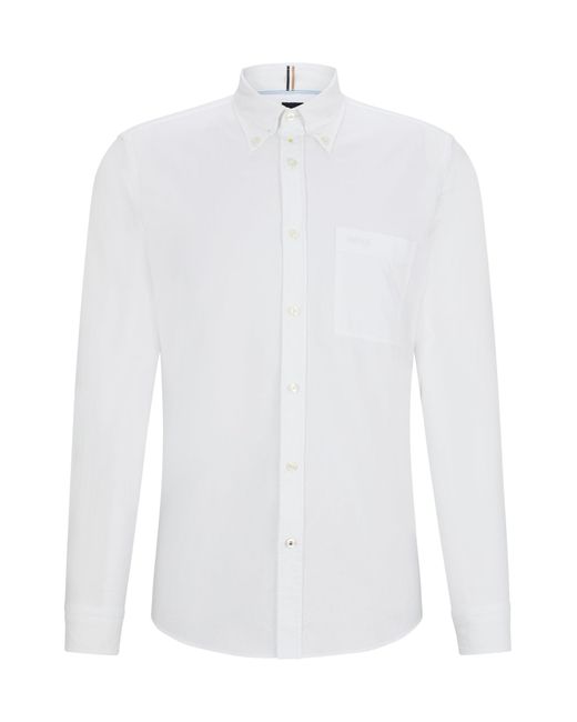 Boss White Button-down Slim-fit Shirt In Oxford Cotton for men