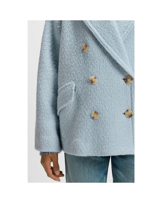 Boss Blue Boxy-Fit Caban Coat With Bouclé Texture