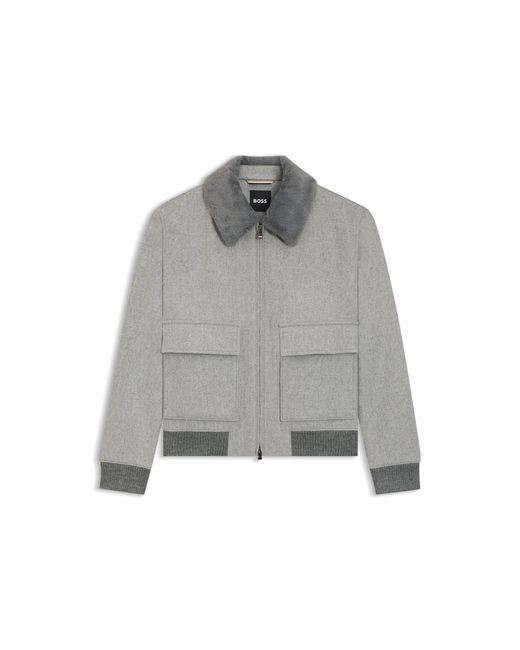 Boss Gray Wool-Cashmere Coat With Faux-Fur Collar for men