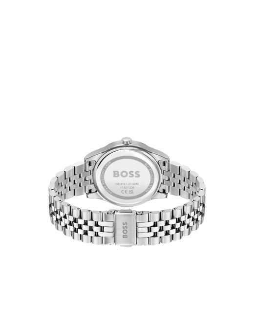Boss White Domed-Link Bracelet Watch With Mother-Of-Pearl Inlay
