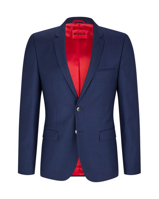 HUGO Blue Extra-slim-fit Suit In A Micro-patterned Wool Blend for men
