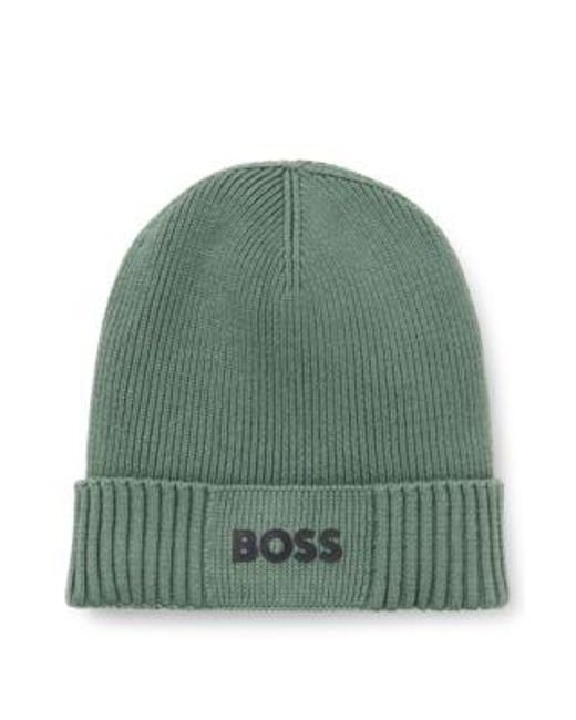 Bonnet À Logo En Coton Et Laine Vierge Boss pour homme en coloris Green