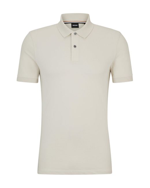 Boss White Cotton Polo Shirt With Embroidered Logo for men