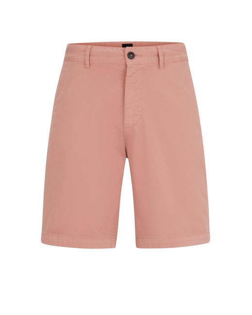 Boss Slim-fit Shorts Van Katoenen Twill Met Stretch in het Pink voor heren