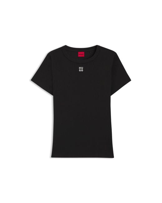 HUGO Black Regular-Fit T-Shirt With Stacked-Logo Embroidery