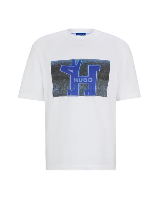 HUGO Regular-fit T-shirt Van Katoenen Jersey Met Logo-artwork in het White voor heren