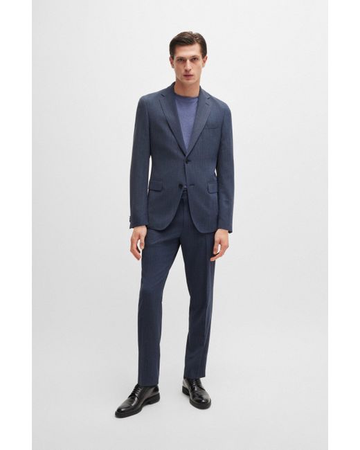 Boss Blue Slim-fit Suit In Micro-patterned Performance Fabric for men