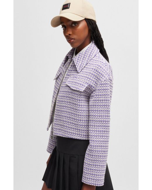 HUGO Multicolor Relaxed-fit Cropped Jacket In A Bouclé Cotton Blend
