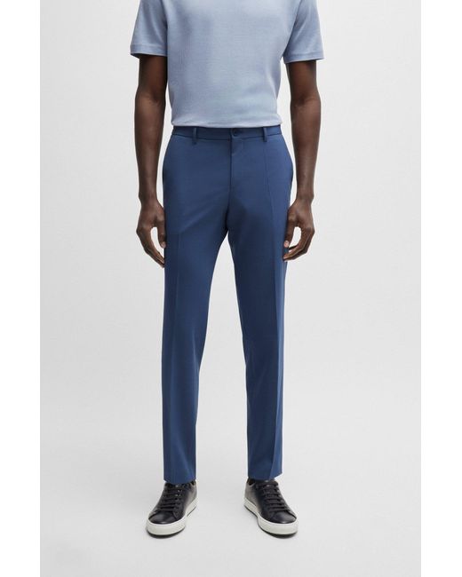 Boss Blue Slim-fit Trousers In A Performance-stretch Wool Blend for men