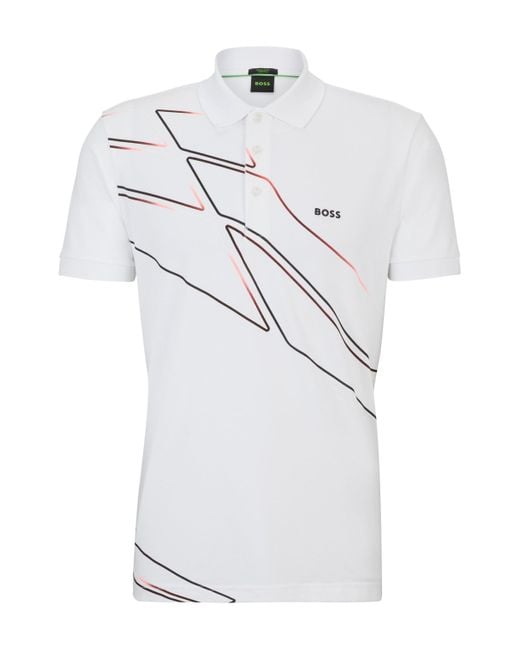 Boss Poloshirt aus elastischem Baumwoll-Mix mit saisonalem Artwork in White für Herren