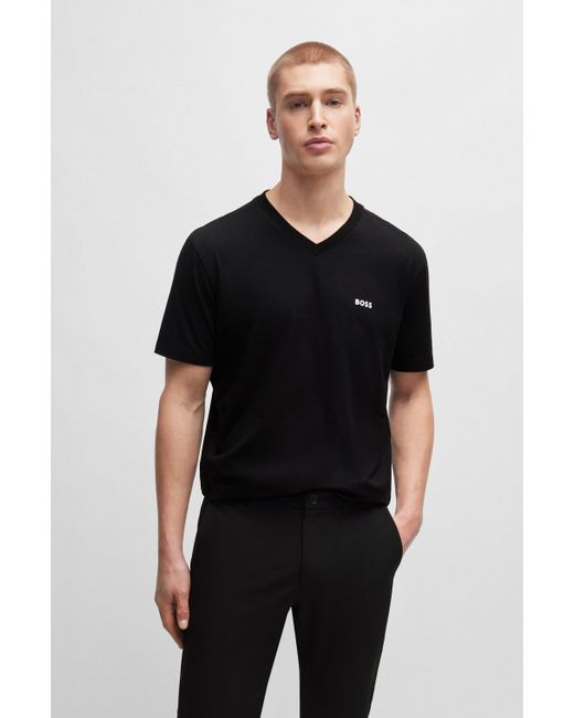 Boss Black Stretch-cotton Regular-fit T-shirt With Contrast Logo for men